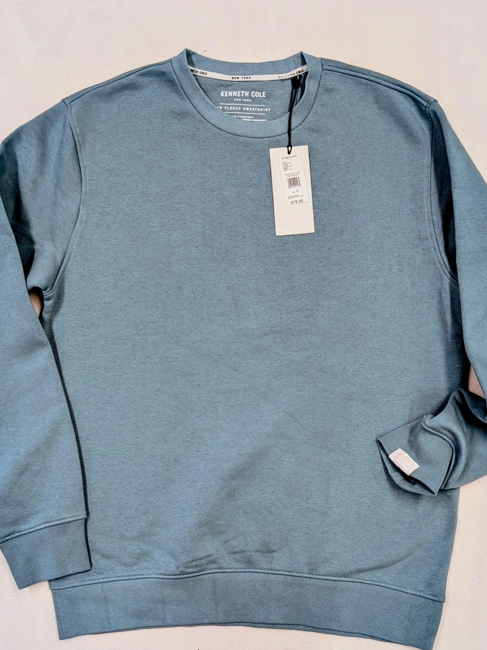 Kenneth Cole New York Mens Fleece Crewneck Sweatshirt Dusty Blue Size L NWT